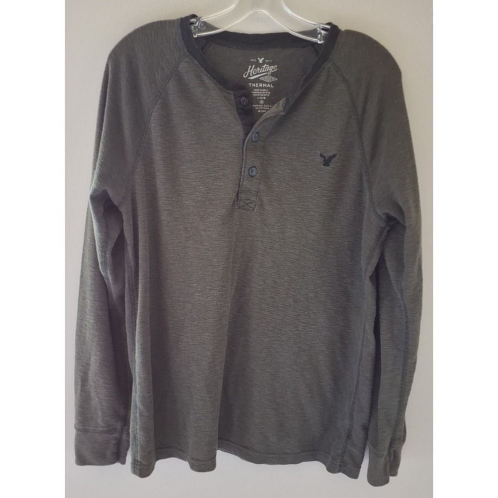 American Eagle Heritage Thermal Henley Shirt Men's Medium Olive Green Waffle